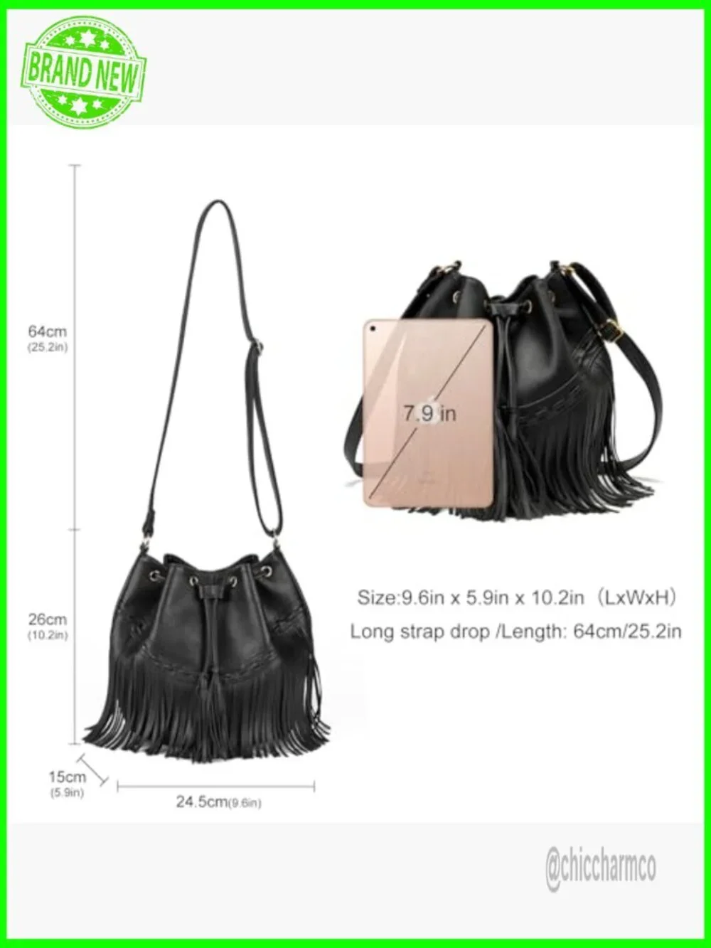Large Vegan Leather Bucket Bag Crossbody Shoulder Hobo with Tassel Drawstring